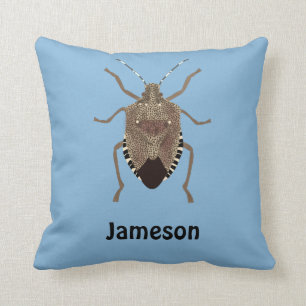 Brown Stink Bug Illustration Blue Personalized Throw Pillow