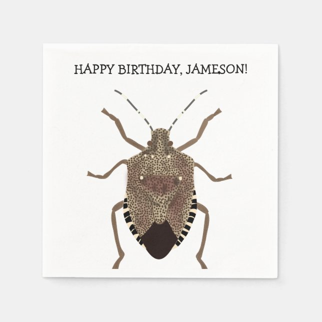 Brown Stink Bug Illustration Personalized Party Napkin (Front)