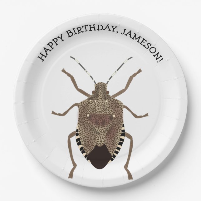 Brown Stink Bug Illustration Personalized Party Paper Plate (Front)