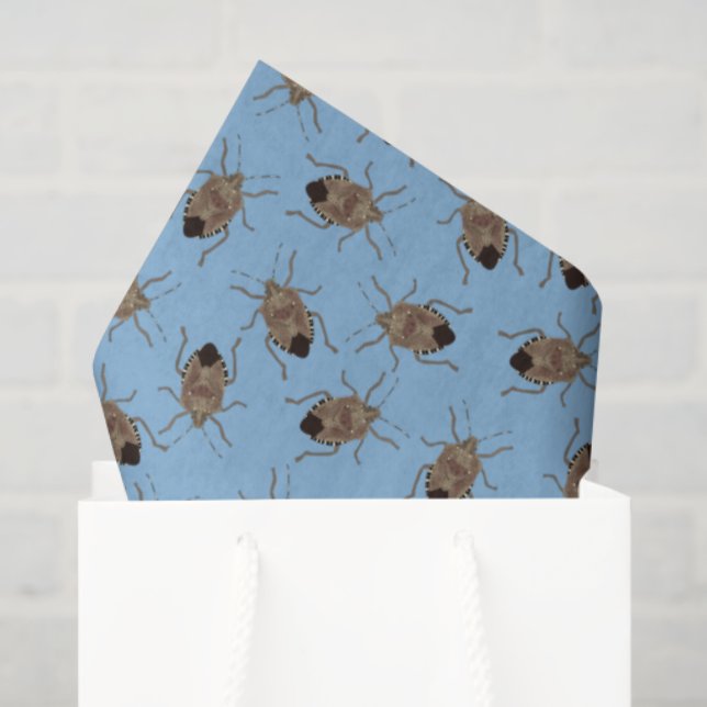 Brown Stink Bugs on Light Blue Patterned Tissue Paper (Gift Bag)