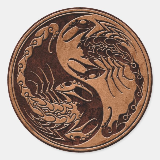 Brown Stone Yin Yang Scorpions Classic Round Sticker (Front)