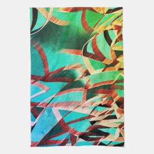 Brown streaks over rusty green and aquamarine kitchen towel
