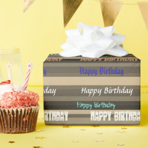 Brown Stripe Birthday Wrapping Paper