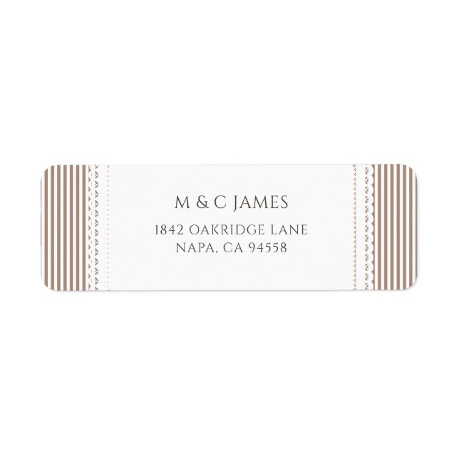 Brown Stripe Lace Doily Wedding Return Address (Front)