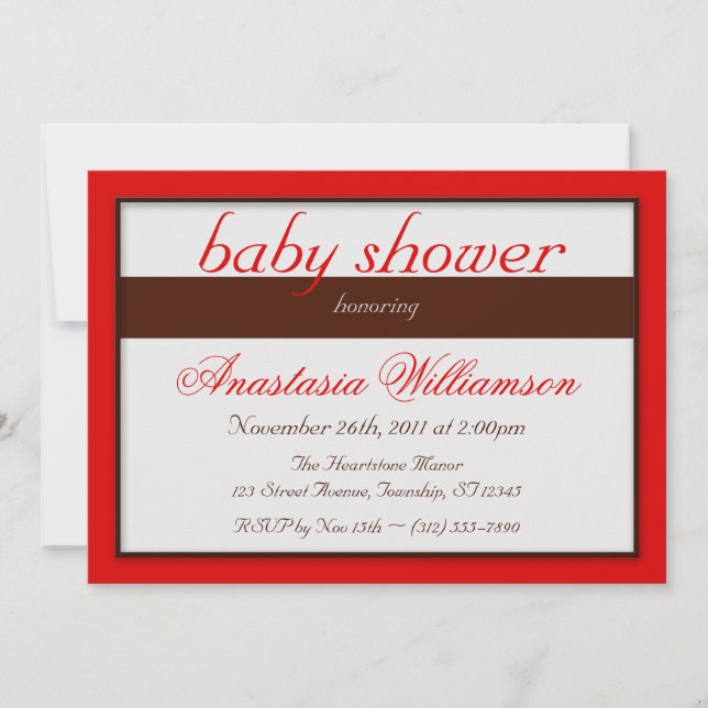 Brown Stripe Red Baby Shower Invitations (Front)