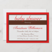Brown Stripe Red Baby Shower Invitations