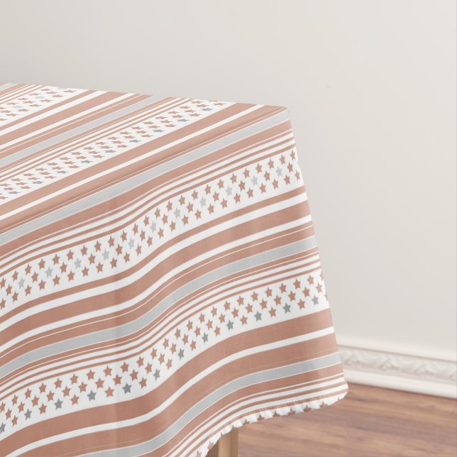 Brown striped pattern with stars tablecloth (In Situ)