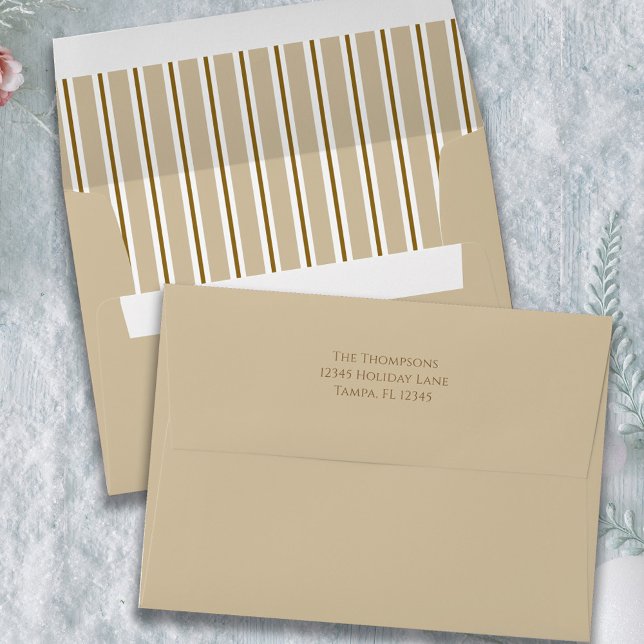 Brown Striped Simple Return Address Custom Envelope (Brown striped envelope with return address printed on the label. )