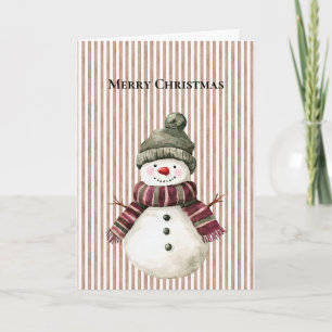 Brown Stripes Christmas Snowman Card