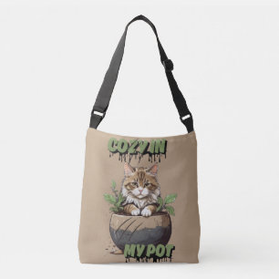 Brown Stripes Kitty Pot Style Crossbody Bag
