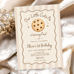 Brown Stripes Little Cutie Pie Birthday Invitation