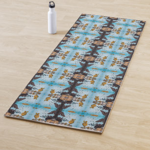 Brown stripes on ice blue backdrop pattern yoga mat