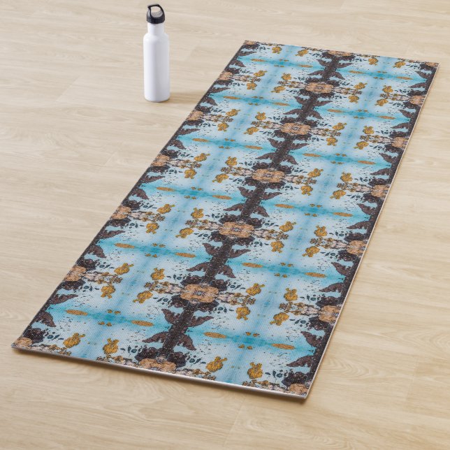 Brown stripes on ice blue backdrop pattern yoga mat (In Situ)