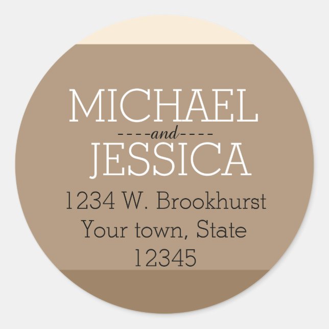 Brown Stripes Personalized name and address Classic Round Sticker (Front)