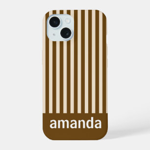 BROWN STRIPES PERSONALIZED NAME STYLISH MODERN  iPhone 15 CASE