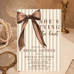 Brown Stripes She's Tying The Knot Bridal Shower Invitation