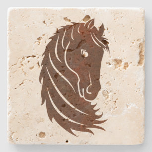 Brown Stylized Horse Profile Stone Coaster