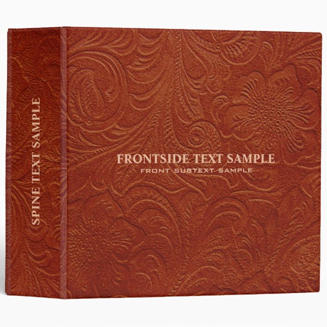 Brown Suede Leather Look Embossed Flowers Binder (Front/Spine)