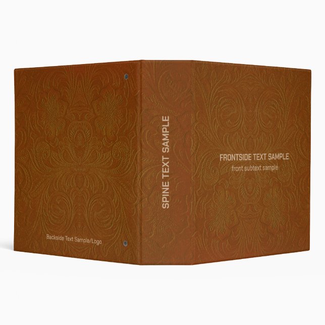 Brown Suede Leather Look Embossed Flowers Binder (Background)