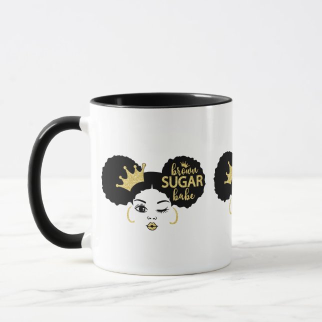 Brown Sugar Babe in Black and Gold Mug (Left)