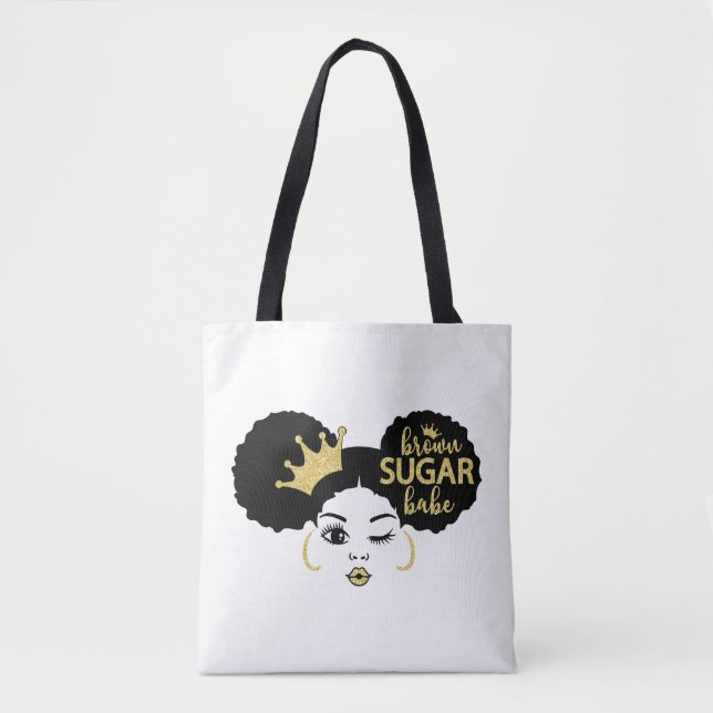 Brown Sugar Babe in Black and Gold Tote Bag (Front)