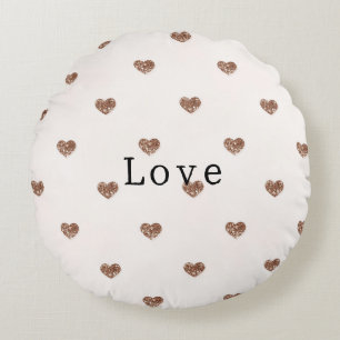 Brown Sugar Glitter Hearts Love Valentine's Round Pillow