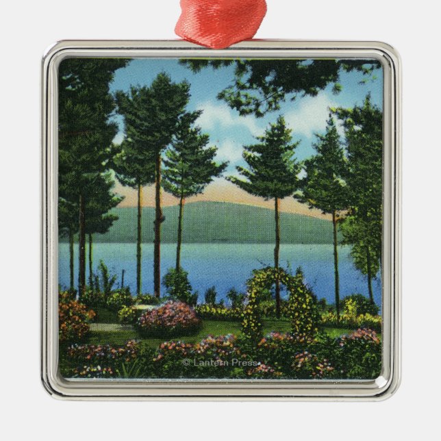 Brown Swan Park View of the Lake Metal Ornament (Front)