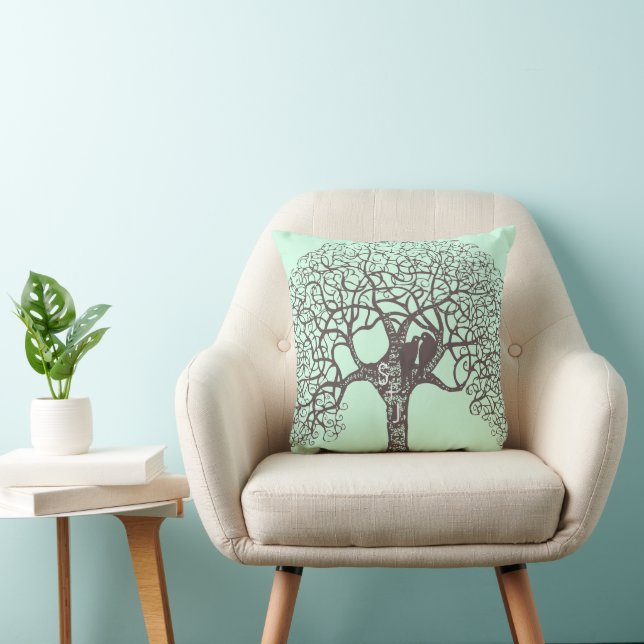 Brown Swirl Tree Love Bird-choose background colou Throw Pillow (Chair)