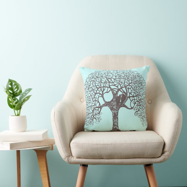 Brown Swirl Tree Love Bird-choose background colou Throw Pillow (Chair)