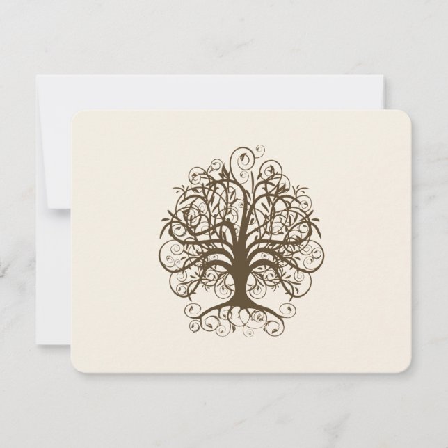 Brown Swirl Tree  on Ivory Wedding  Response Card (Front)