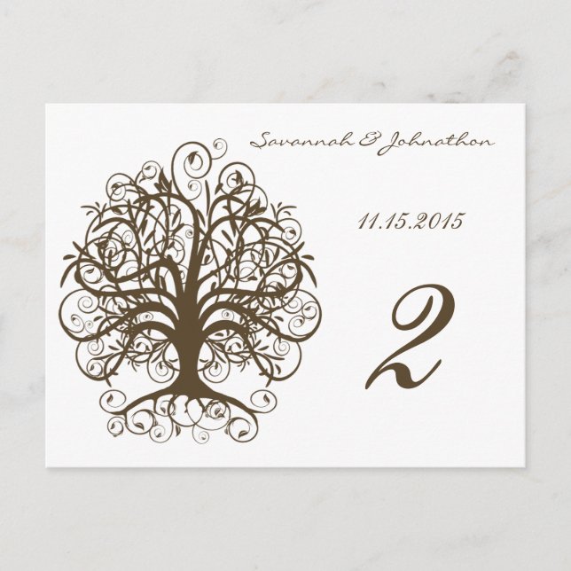 Brown Swirl Tree Table Number Cards (Front)