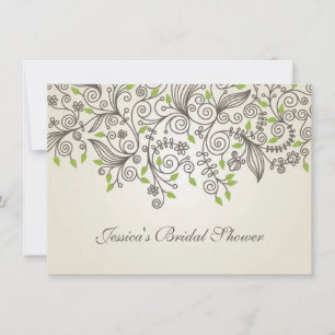 Brown swirls and green leaves Bridal Shower Invitation