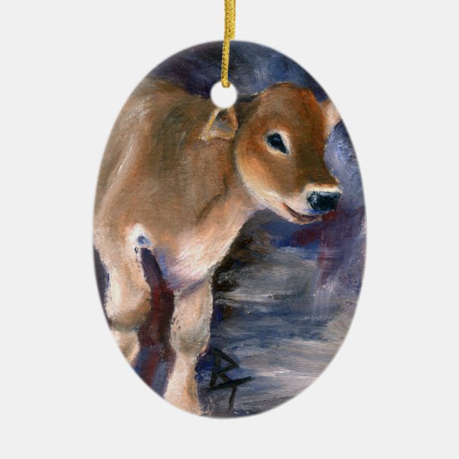 Brown Swiss Calf Ornament (Front)