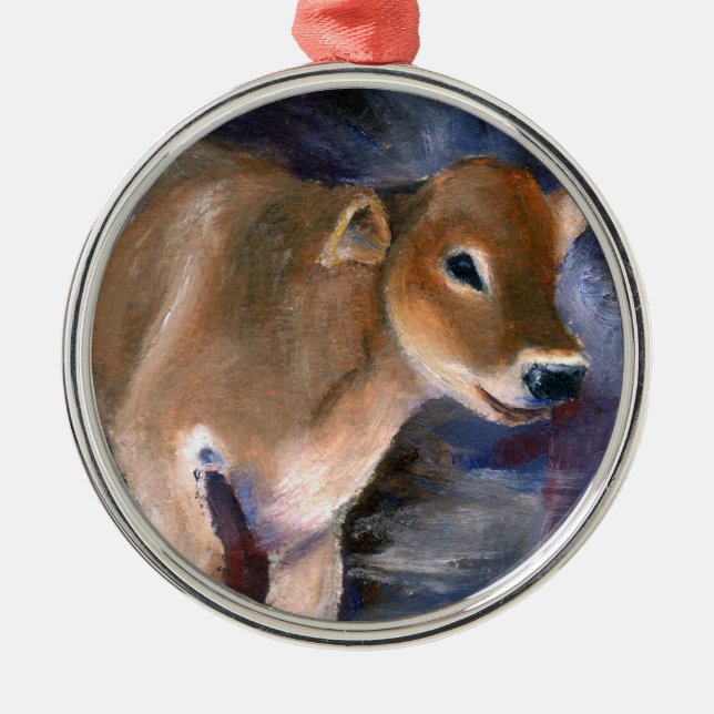 Brown Swiss Calf Ornament (Front)