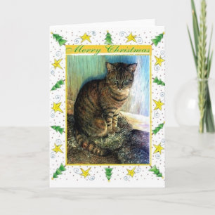 Brown Tabby Cat Blank Christmas Card