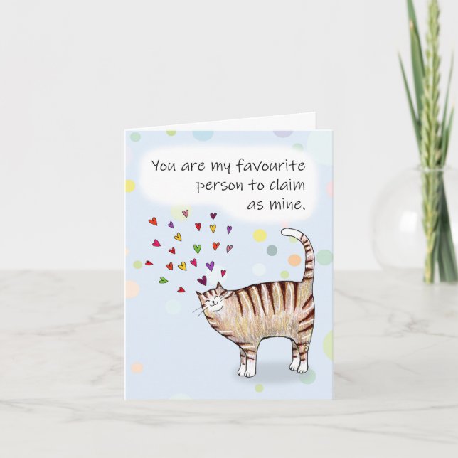 Brown Tabby Cat I love you Folded Greeting Card (Front)