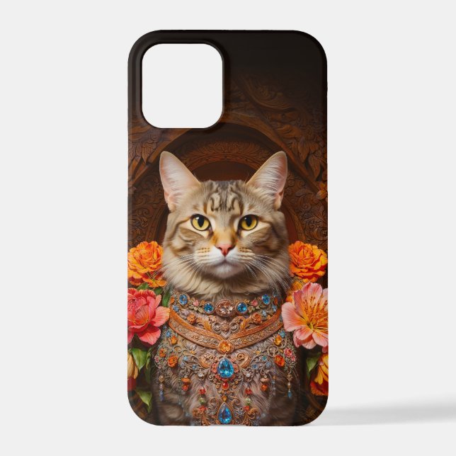 Brown Tabby with Flowers and Victorian Style iPhone Case (Back)