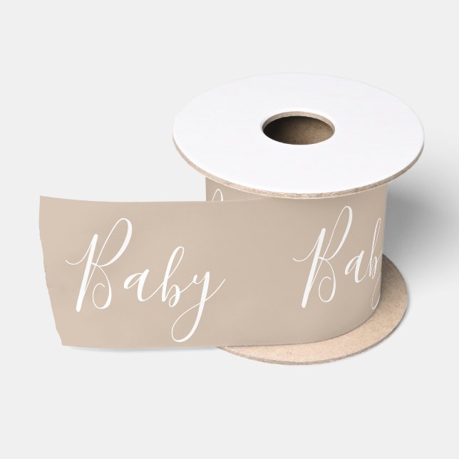 Brown Tan Baby Script Elegant Baby Shower Satin Ribbon (Spool)