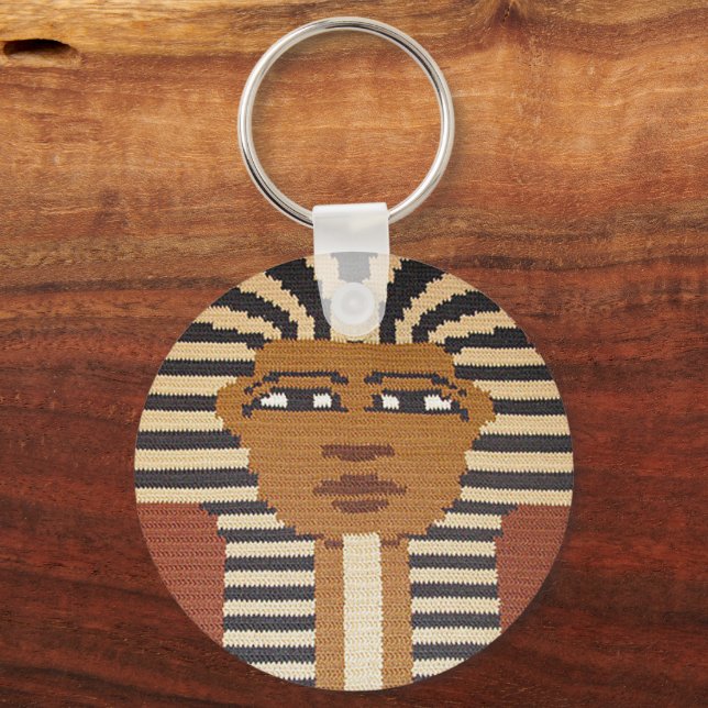 Brown Tan Black Pharaoh King Tut Crochet Print on Keychain (Front)