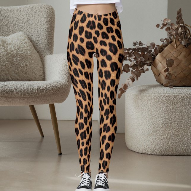Brown Tan Black Spots Pattern Safari Leopard Print Leggings (Creator Uploaded)