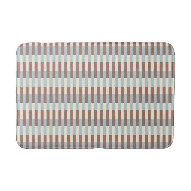 Brown Tan Blue Stripes Bath Mat (Front)