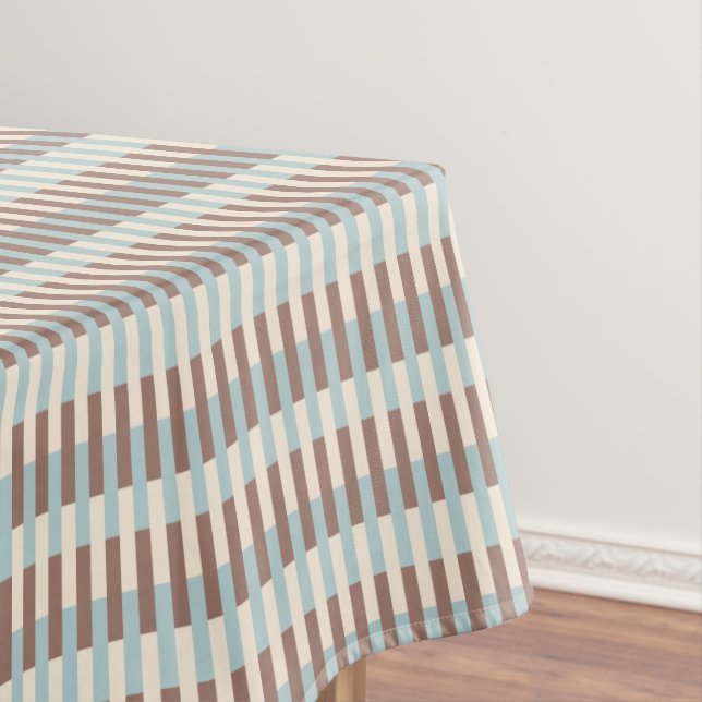 Brown Tan Blue Stripes Tablecloth (In Situ)