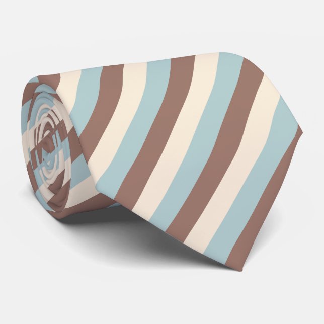 Brown Tan Blue Stripes Tie (Rolled)