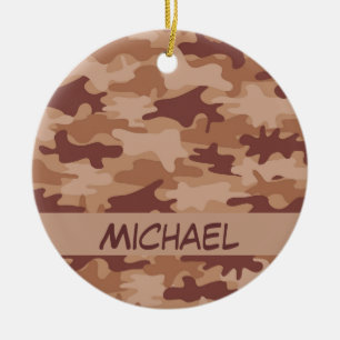 Brown Tan Camo Camouflage Name Personalized Ceramic Ornament