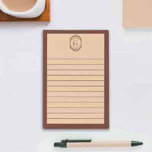 Brown & Tan Geometric Art Deco Monogram Lined Post-it Notes