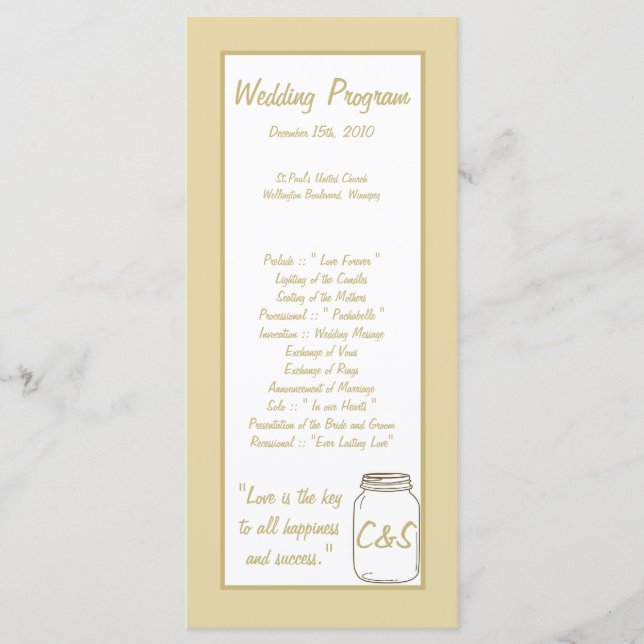 Brown/Tan Mason Jar Wedding Programs (Front)