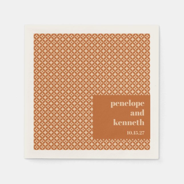 Brown Tan Mid Mod Geometric Chic Wedding Custom Napkin (Front)