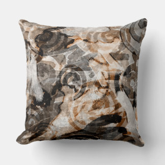 Brown Tan Spiral Modern Abstract Neutral Grunge Throw Pillow