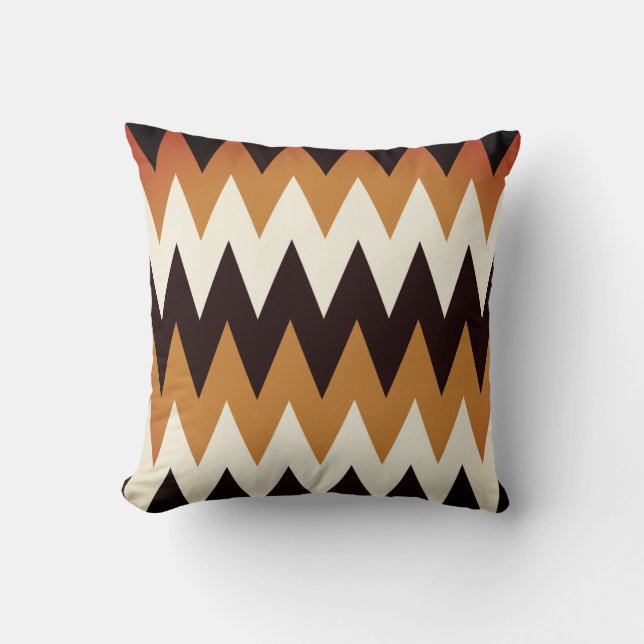 Brown Tan & White Chevron Print Throw Pillow (Front)