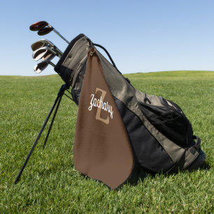Brown Tan White Monogram Personalized Golf Towel